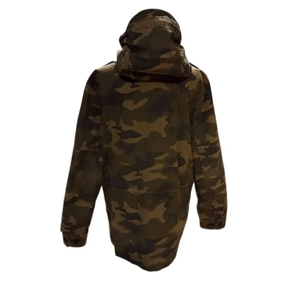 Banana Republic Military Field Jacket Mens S Green Camo Hooded 4-Pocket
